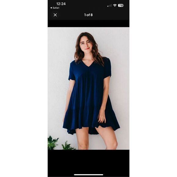 9 Seed Resort El Matador Navy Blue Cotton Tiered Mini Dress Sz Small - Picture 1 of 10
